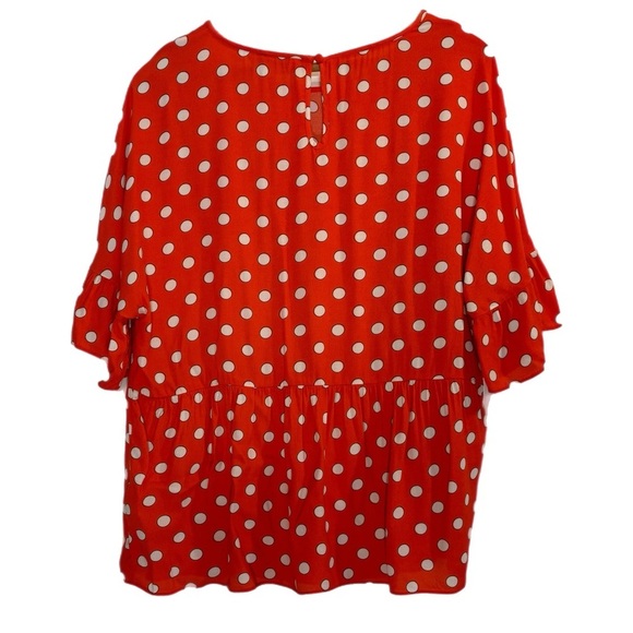 Biden carmine red w/ white polkadot lightweight short sleeve top - Picture 2 of 5